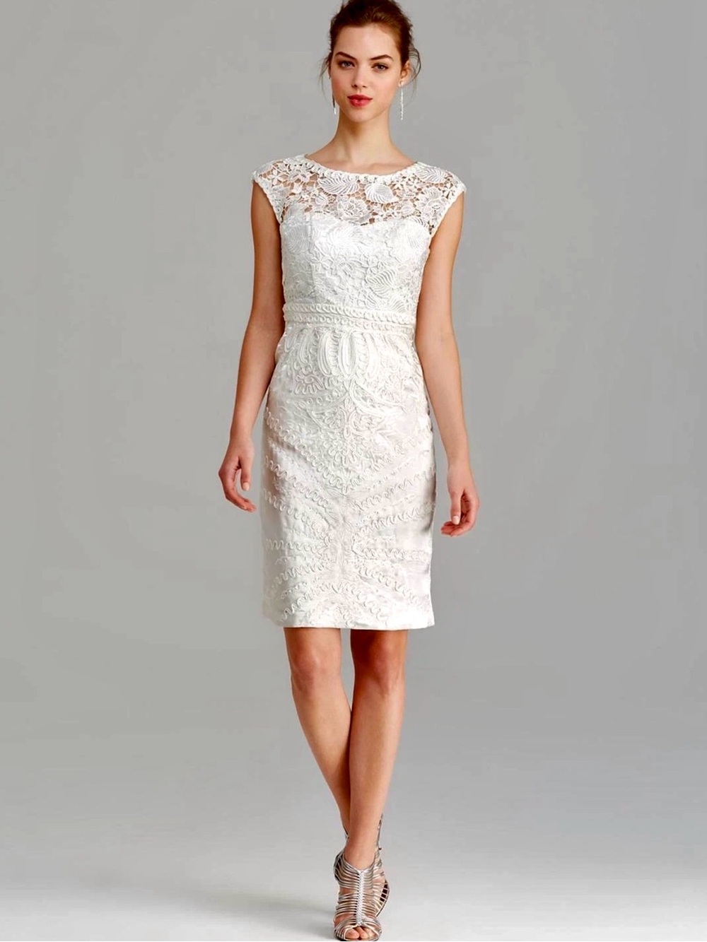 NWT$488 SUE WONG floral lace cap sleeve embroidered Soutache dress sz 8, Small